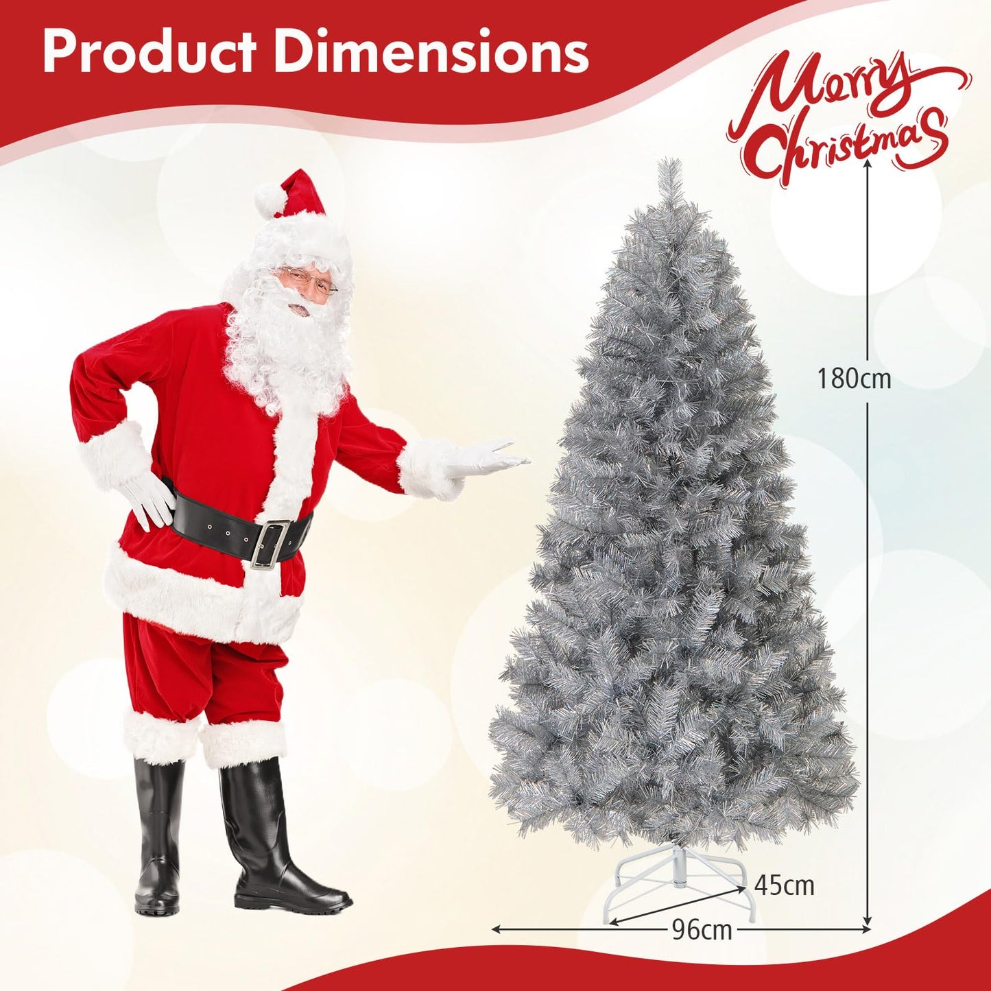 6FT Pre-Lit Artificial Christmas Tree, Hinged Xmas Tree with 553 Branch Tips
