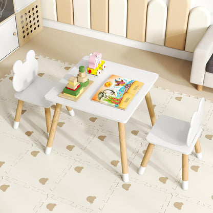 Kids Table and Chair Set, Children Activity Table with 2 Chairs and Pine Wood Legs