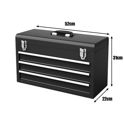 Portable Steel Tool Box with 3 Drawers and Top Storage Tray