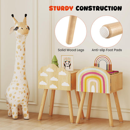 Kids Nightstand Set of 2 with Rainbow and Cloud Patterns