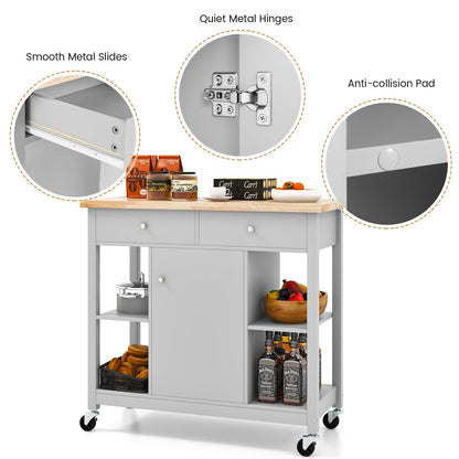 Mobile Kitchen Island Cart Rolling Kitchen Island with Rubber Wood Top