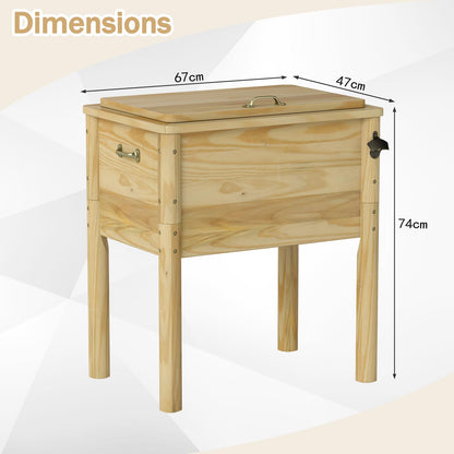 Giantex Wooden Patio Cooler 51L Outdoor Beverage Cooler with 3 Handles Drainage Cap