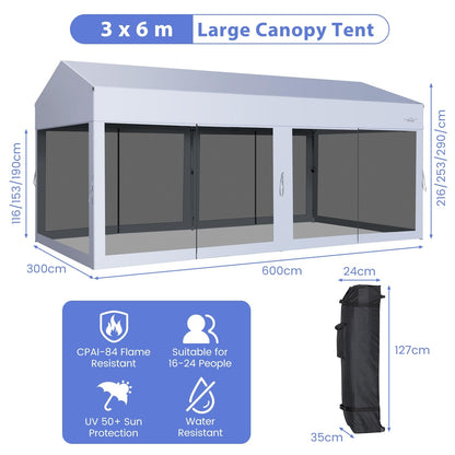 3m x 6m Pop Up Gazebo UV Screen House Party Tent with Removable Sidewalls