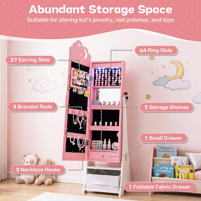 Kids Jewelry Cabinet with Sensor Lights and Full-Length Mirror