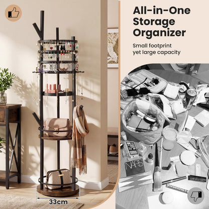 Jewelry Organizer Stand, 360° Rotating Floor Standing Jewelry Storage Rack
