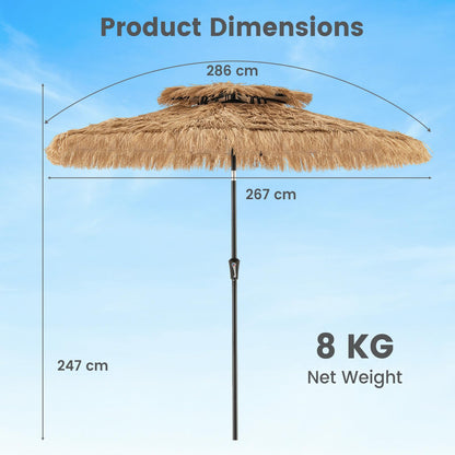 Thatched Tiki Parasol, Tilt Adjustment Hawaiian Patio Beach Umbrella