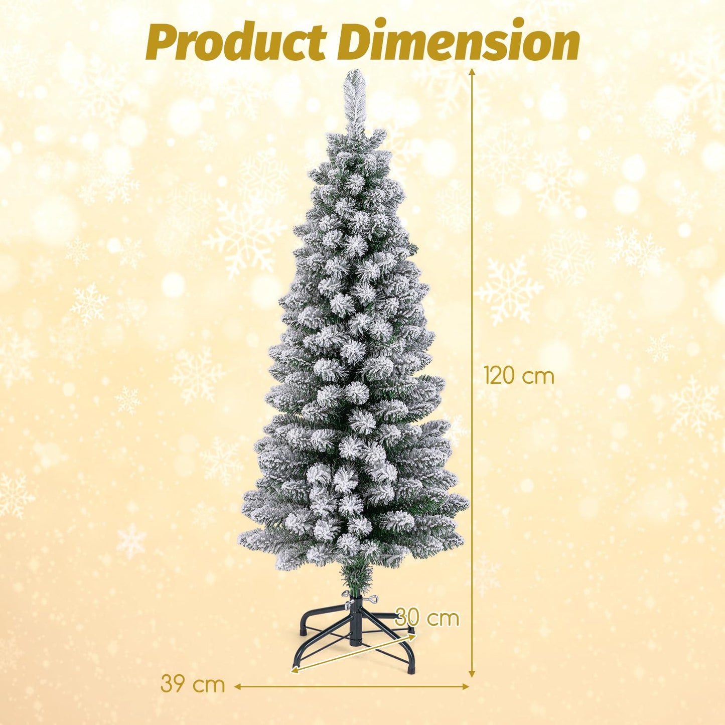 120/150 CM Snow Flocked Artificial Christmas Tree with 240/328 Branch Tips
