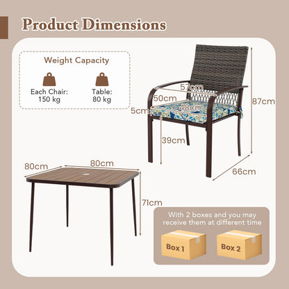 Square Garden Table with 4 Rattan Armchairs
