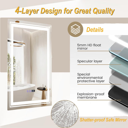 Anti-Fog Bathroom Led Vanity Mirror with 3 Colors 3000-6500K