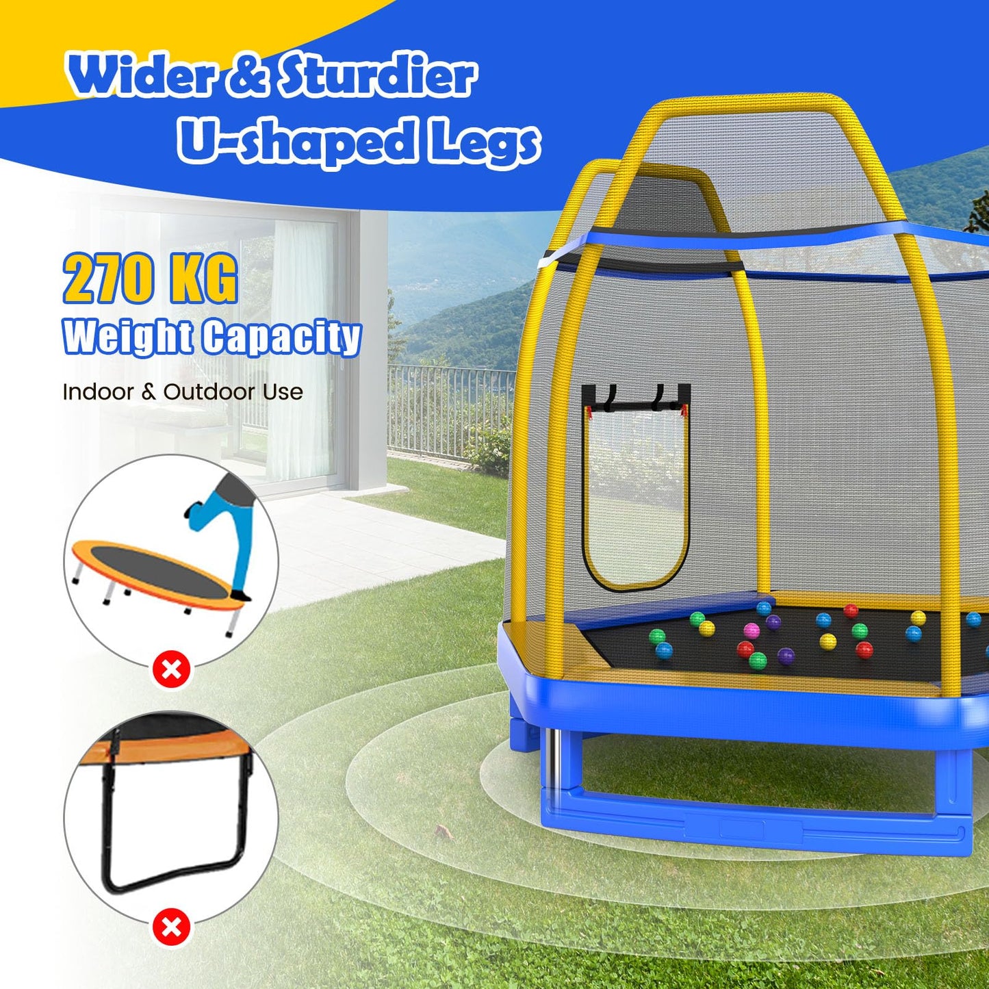 7 Feet Hexagonal Trampoline with Slide and Safety Enclosure Net
