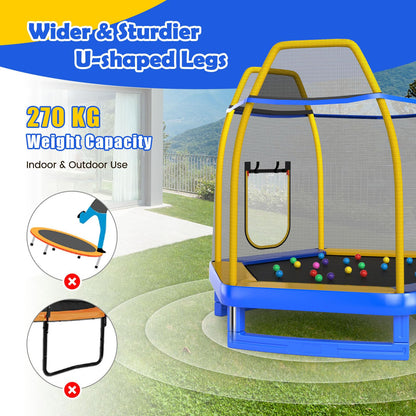 7 Feet Hexagonal Trampoline with Slide and Safety Enclosure Net