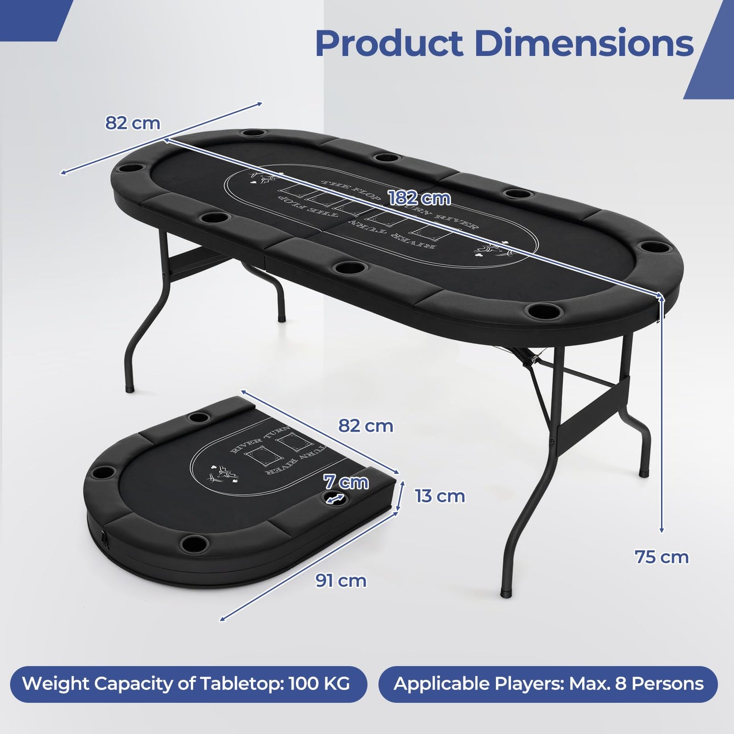182cm Folding Casino Leisure Card Board Game Tables with Metal Cup Holders