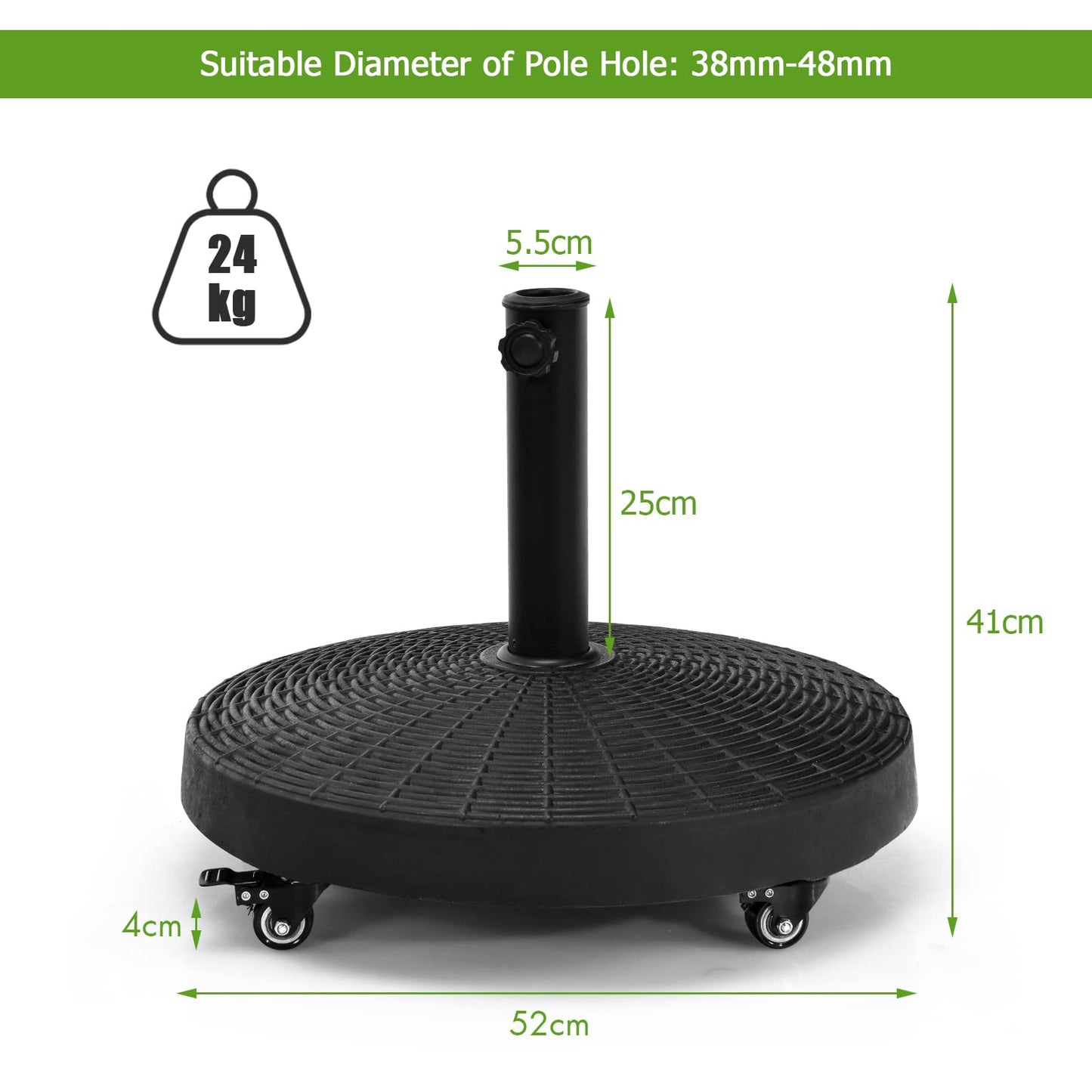24kg Heavy Duty Resin Parasol Base with Wheels