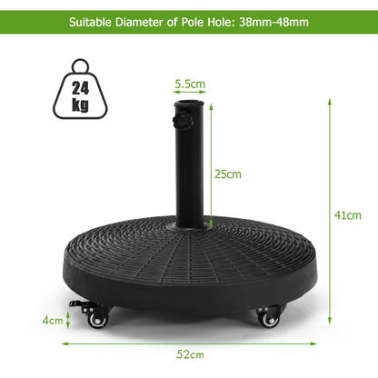 24kg Heavy Duty Resin Parasol Base with Wheels