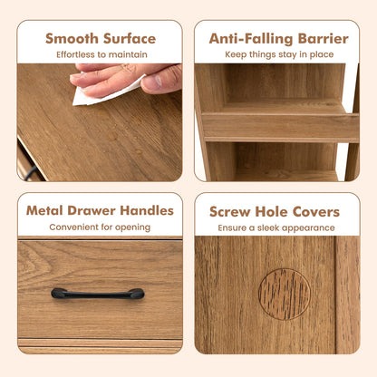 Bedside Table with Charging Station, Rolling Nightstand End Sofa Side Table