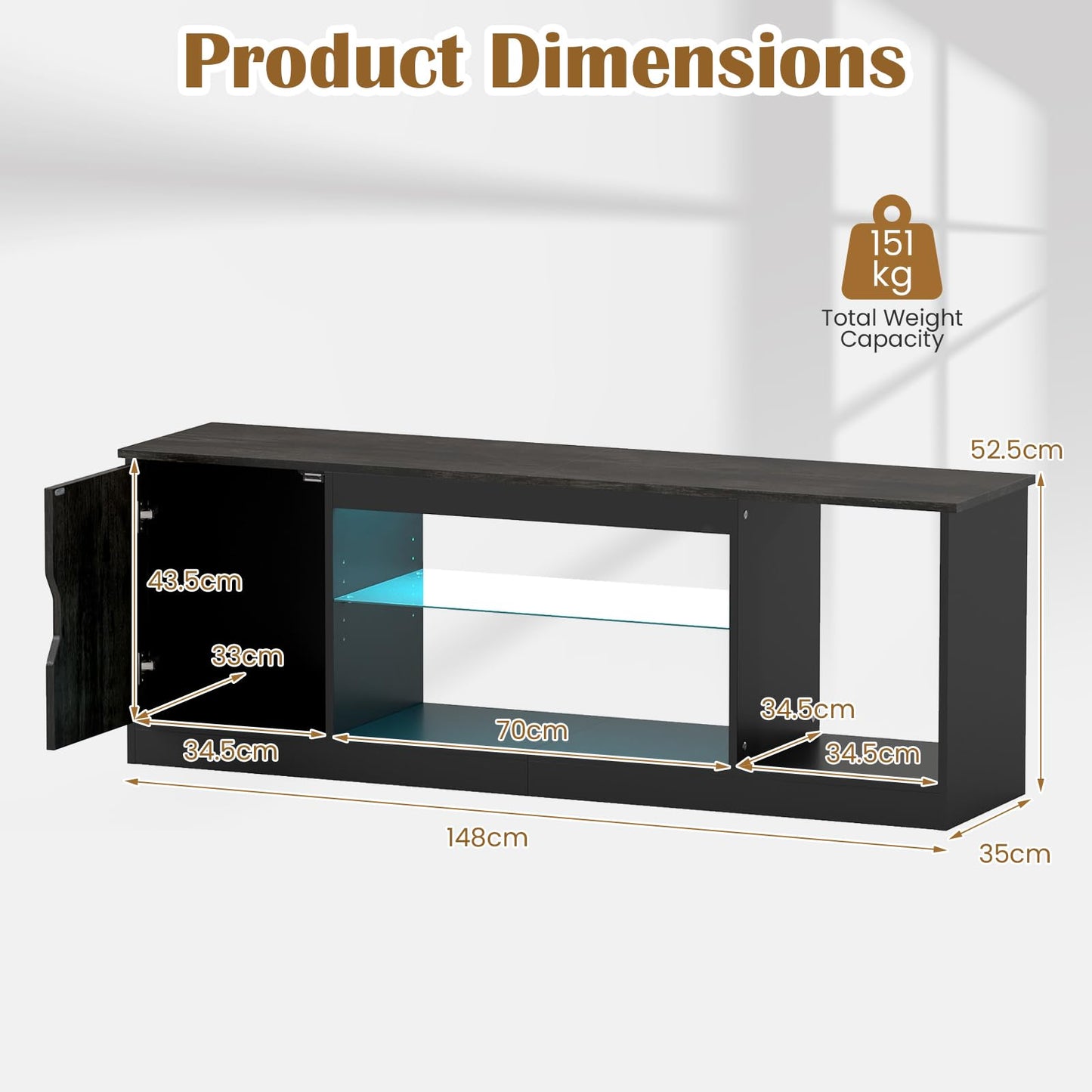 148cm TV Unit, LED TV Stand Cabinet for 65 Inch TVs