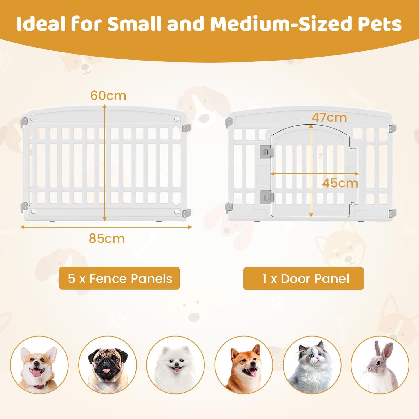 6-Panel 60cm Plastic Dog Playpen for Medium and Small Dogs