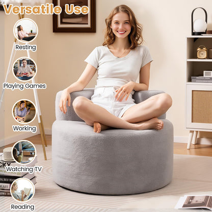 Bean Bag Chair with Soft Teddy Fleece and Curved Backrest