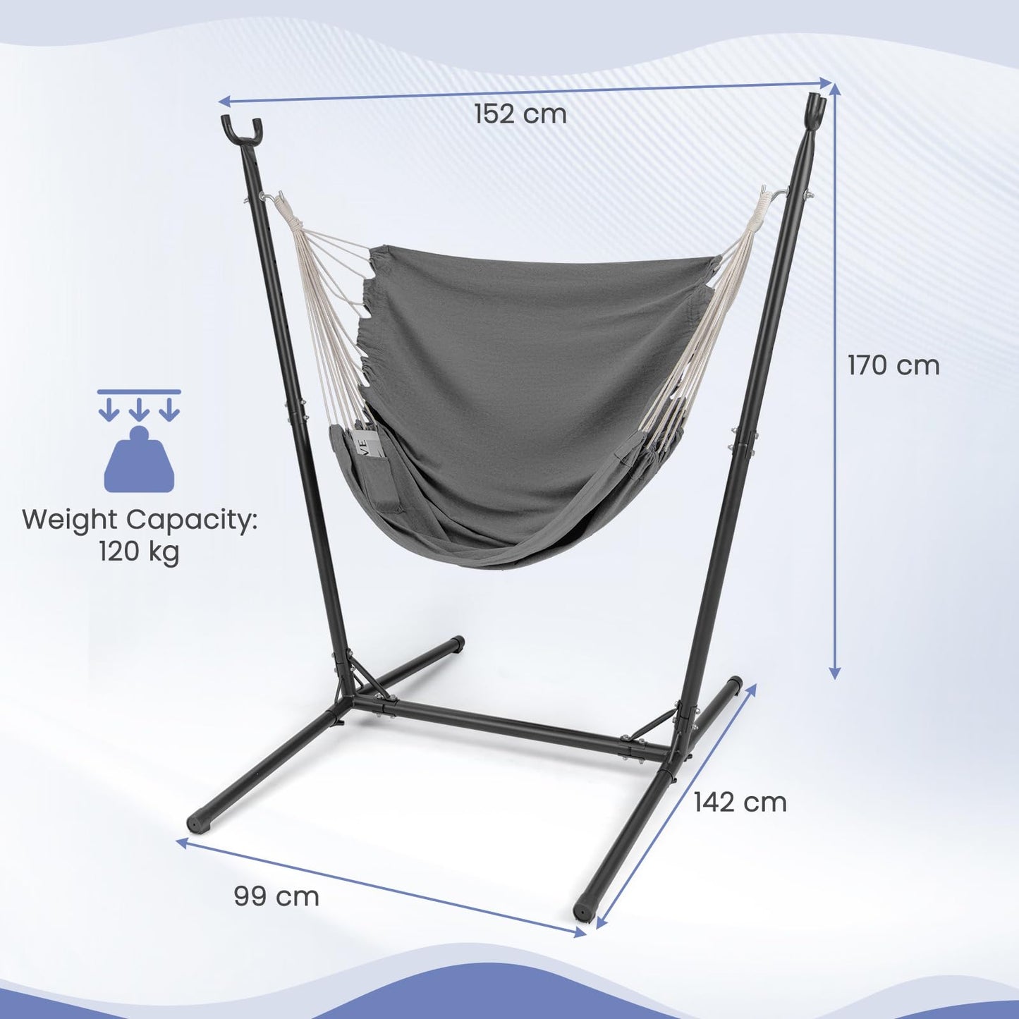 Heavy Duty and Height Adjustable Hammock Chair Side Pocket