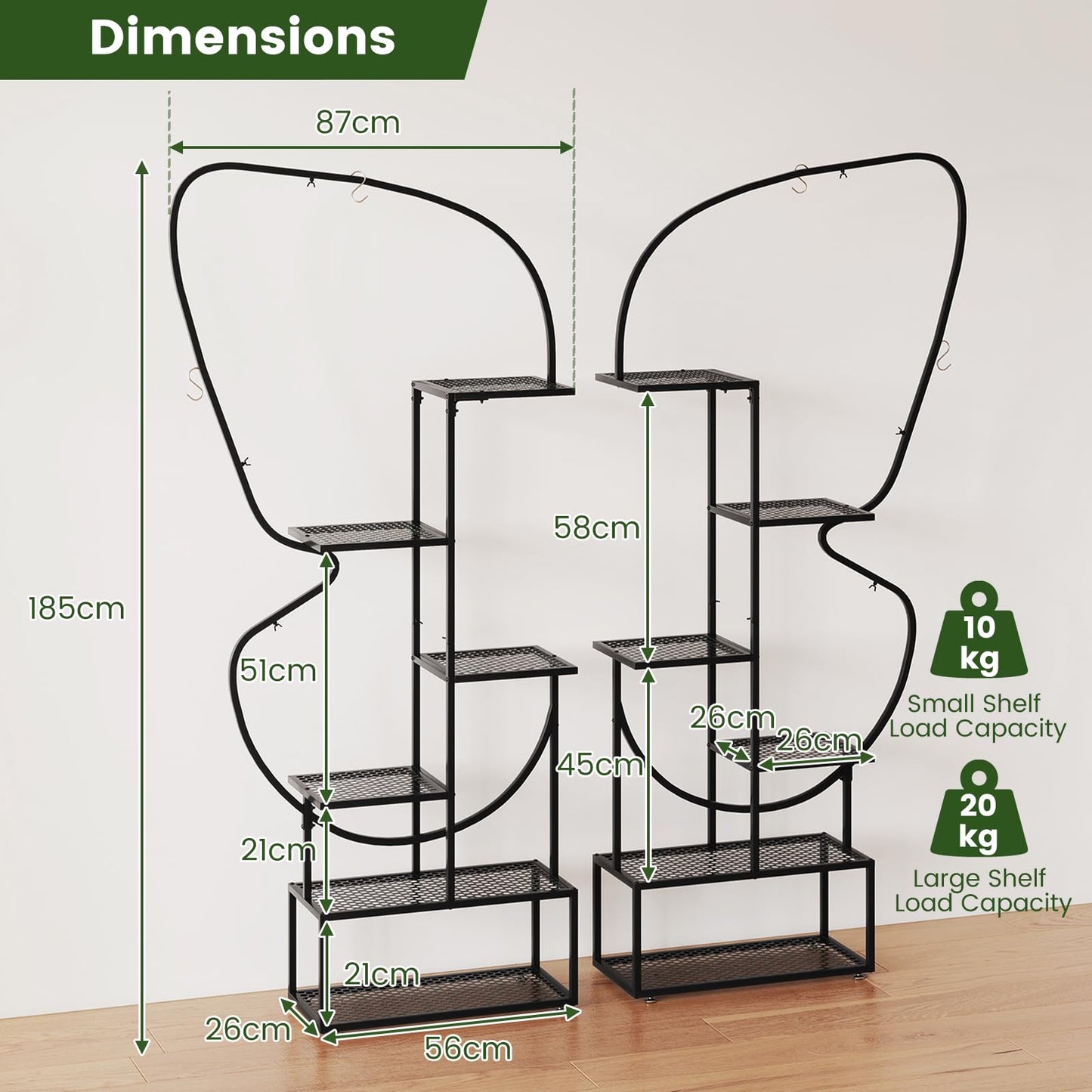 185 cm Tall Butterfly-Shaped 6-Tier Flowerpot Shelf