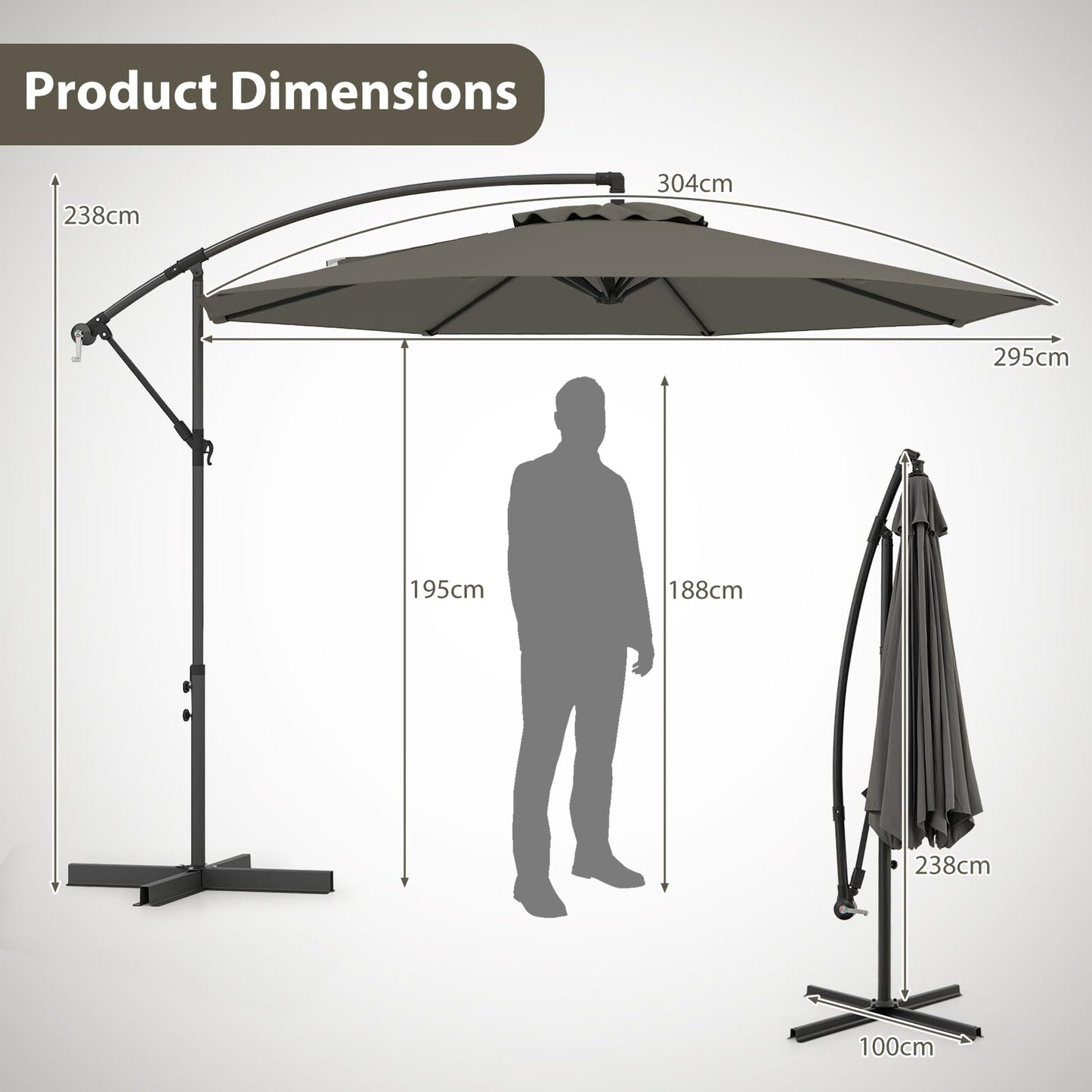 295 cm Patio Offset Umbrella with Easy Tilt Adjustment and Crossed Base