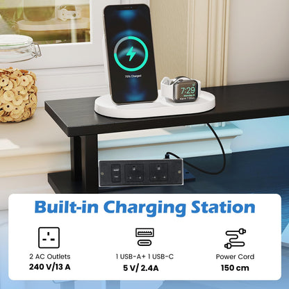 Computer Corner Desk with LED Charging Station and Monitor Stand