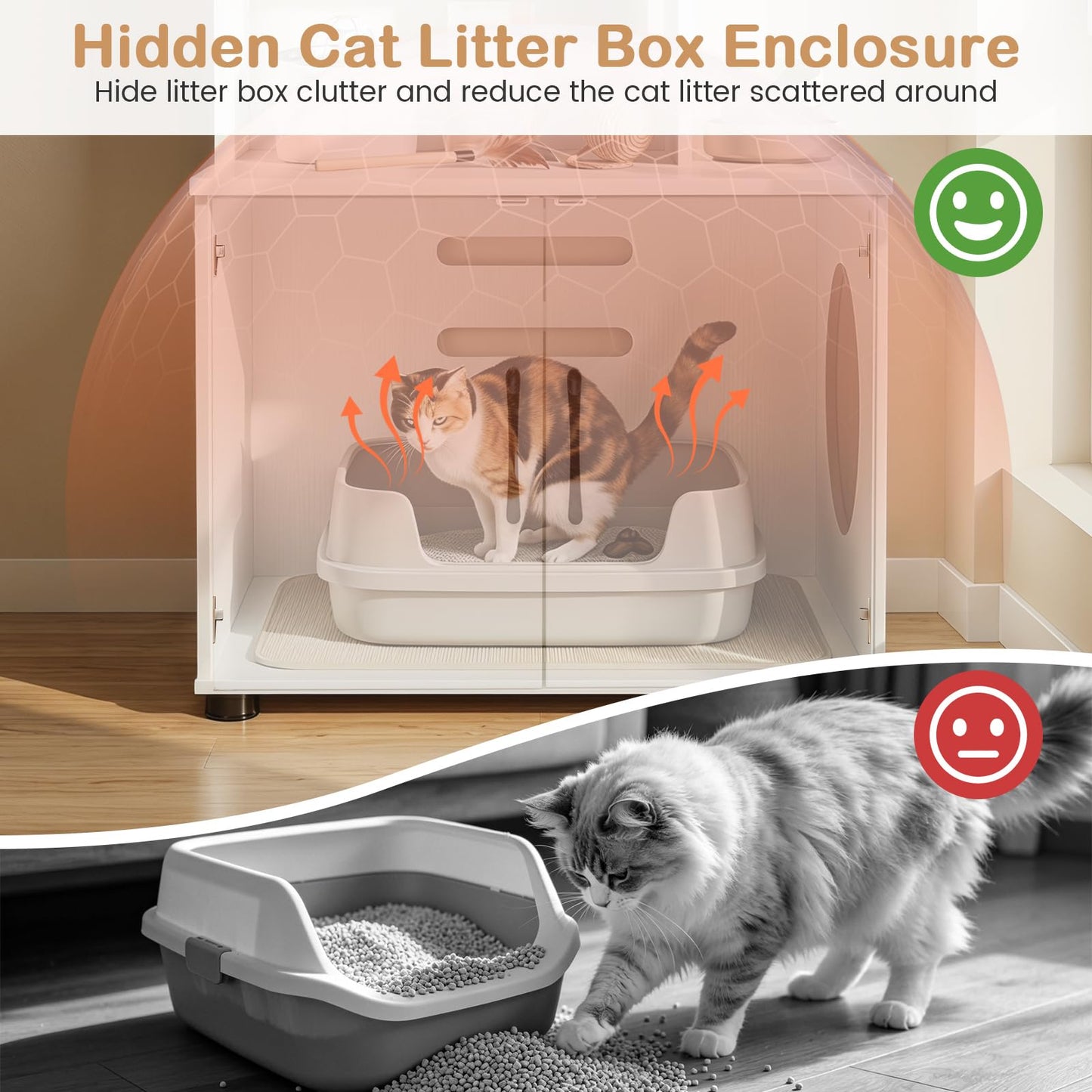 141 CM Tall Cat Litter Box Enclosure with 3 Open Shelves & Side Entry for Indoor