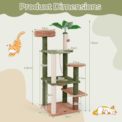 152cm Cute Cat Tree with Sisal Scratching Posts and Rope, Plush Perch