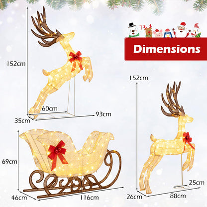 3-Piece Christmas Lighted Reindeer and Sleigh Set Lighted Deer Decoration