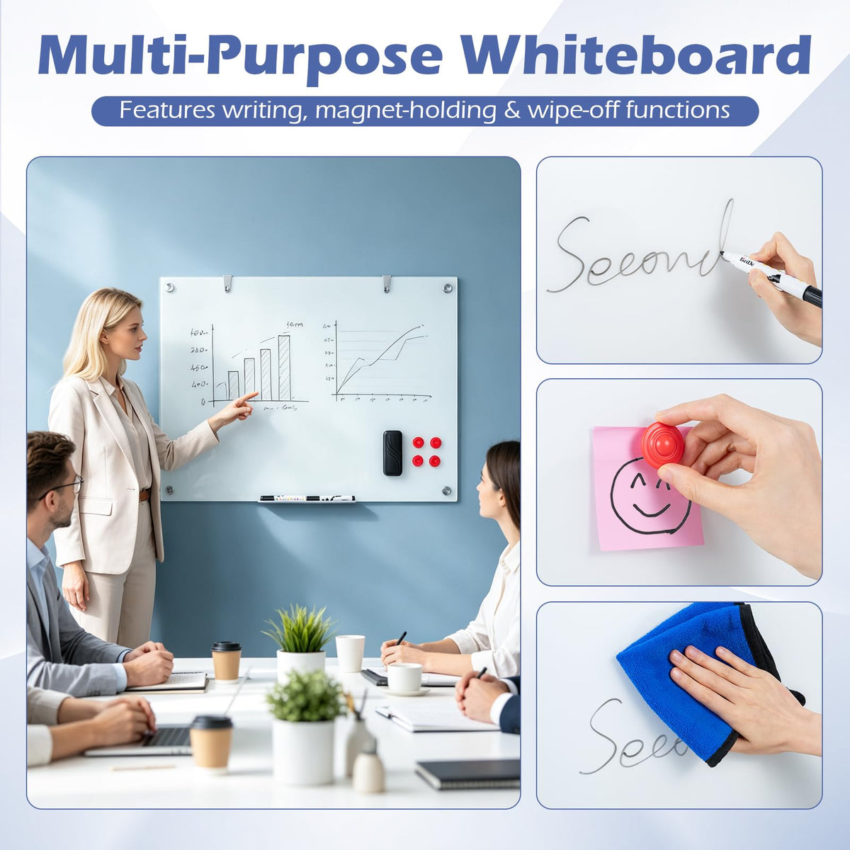Magnetic Glass Board, 60 x 90 cm Frameless Dry Erase Board
