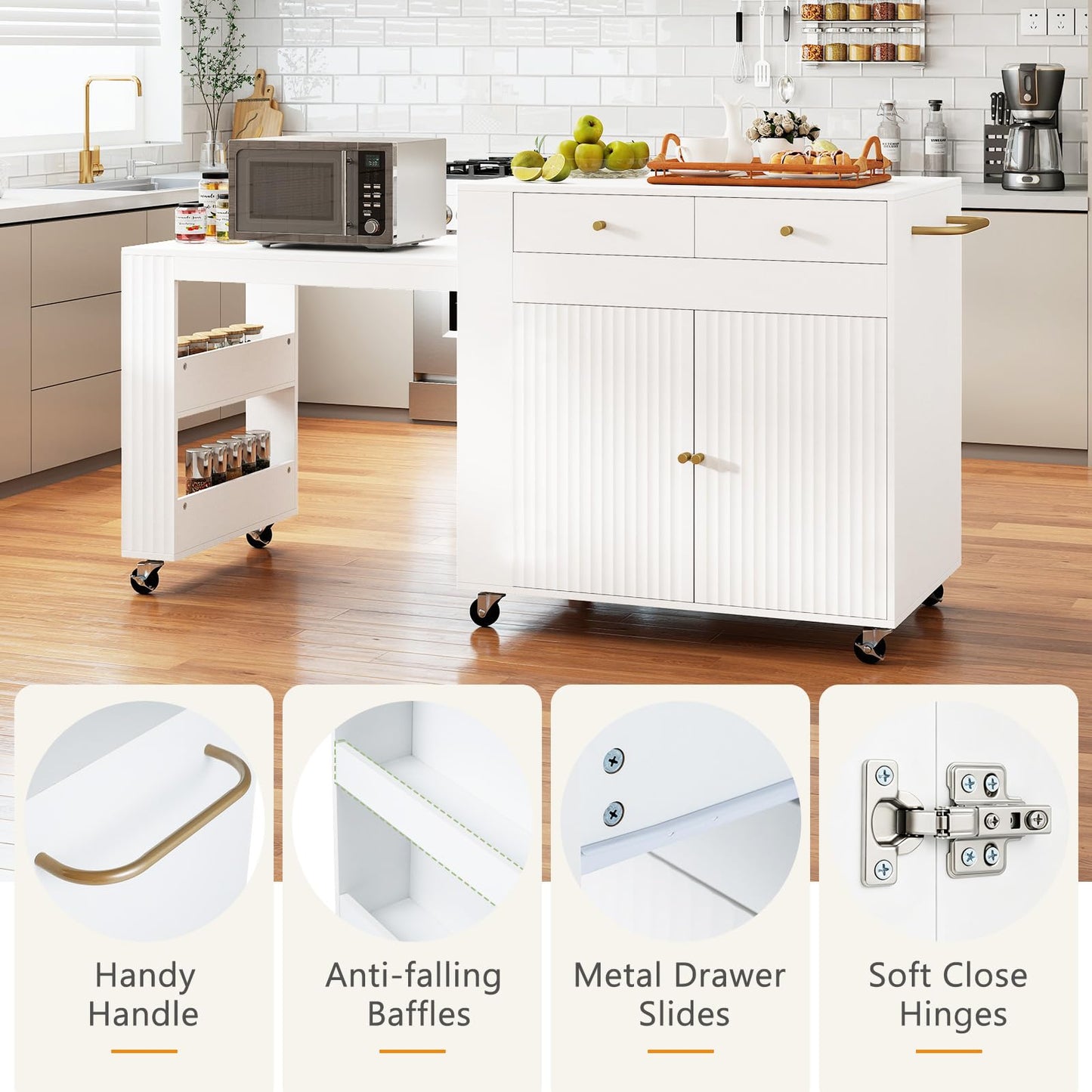 180cm Kitchen Island on Wheels with Extendable Table & Power Outlet