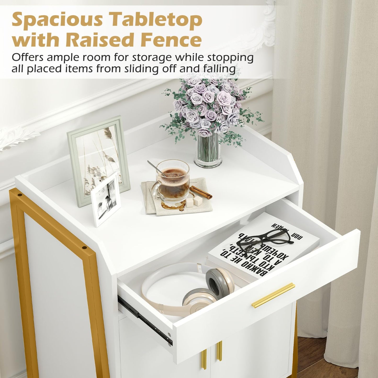 Storage Cabinet, 2 Door Buffet Sideboard with Adjustable Shelf