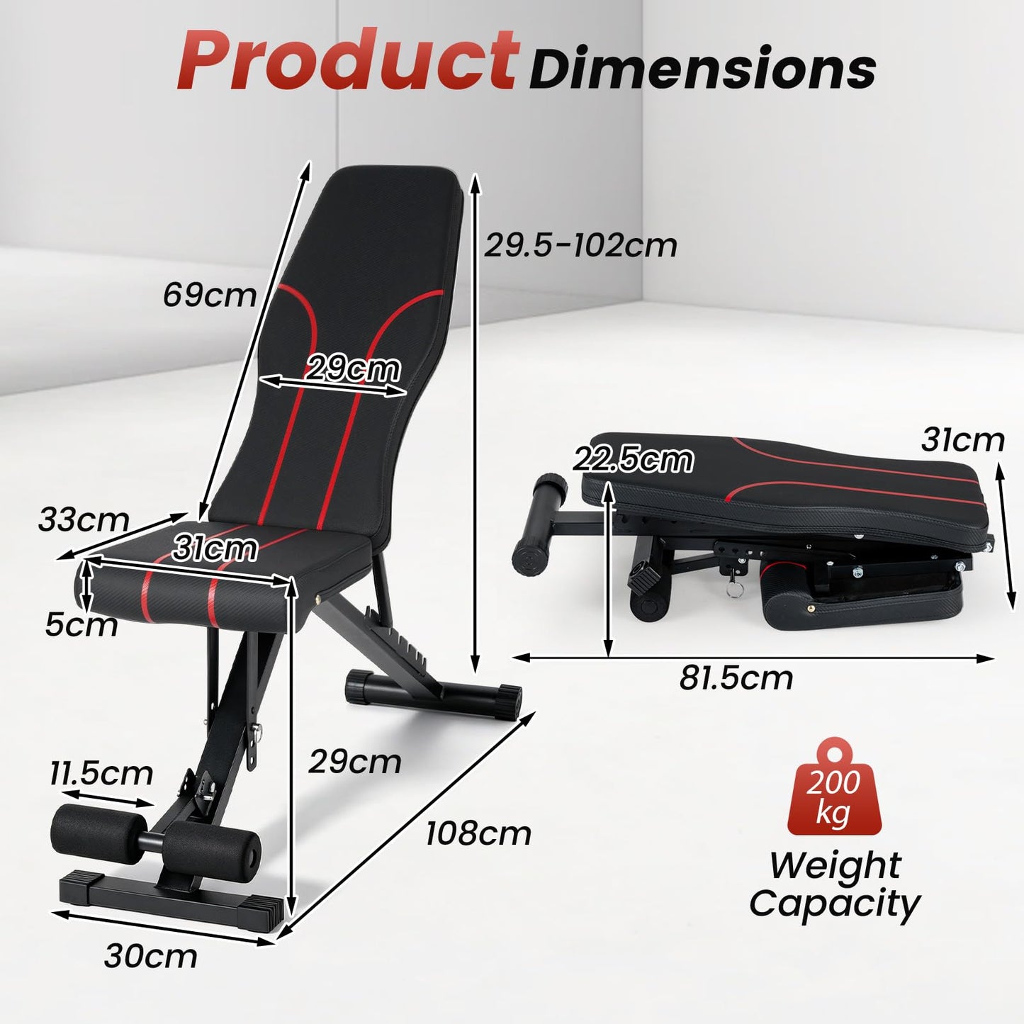 Adjustable Foldable Black Dumbbell Bench with PU Upholstery and Heavy-Duty Iron Frame