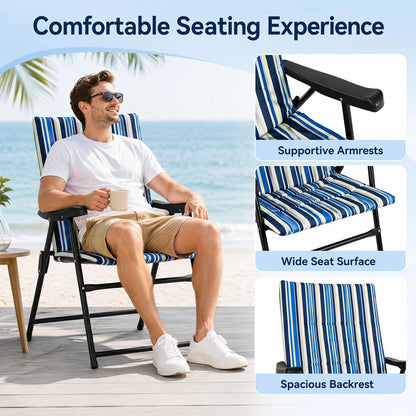 Set of 2 Foldable Beach Chairs, High Back Padded Camping Chairs