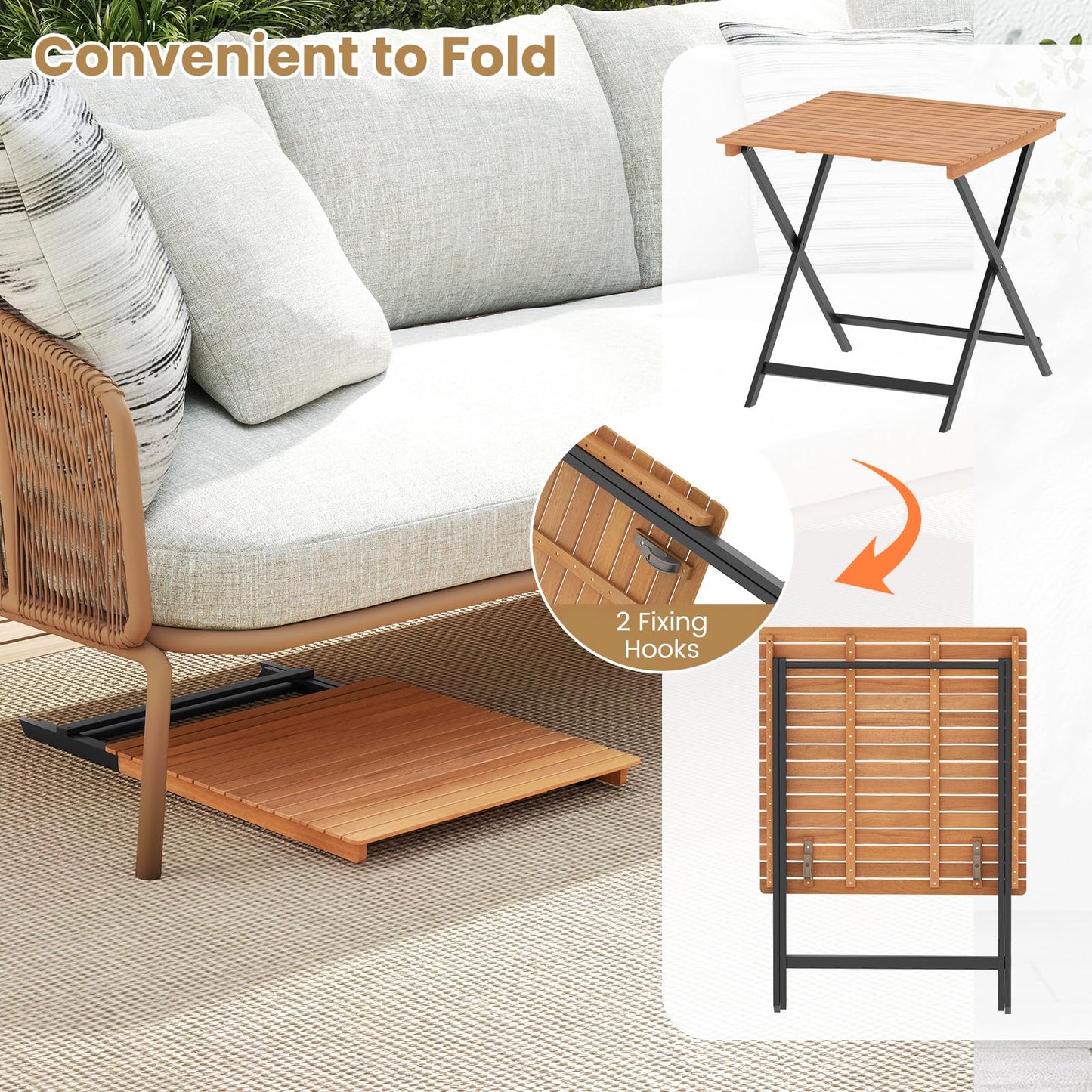 Folding Garden Table, Solid Acacia Wood Outdoor Dining Table with Slatted Top