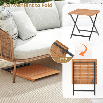 Folding Garden Table, Solid Acacia Wood Outdoor Dining Table with Slatted Top