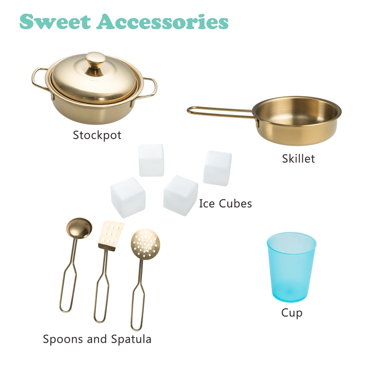 Kids Play Kitchen, Wooden Children Pretend Kitchen with Ice Maker