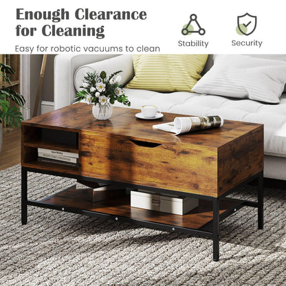 Lift Top Coffee Table with Hidden Compartment and Removable Shelf