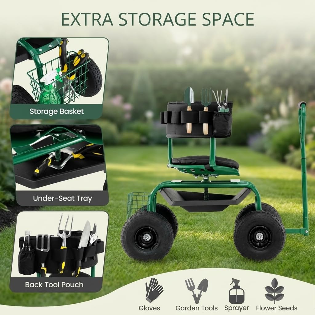 GiantexUK Adjustable Rolling Garden Cart (Green, 96 x 48 x 78-88 cm)