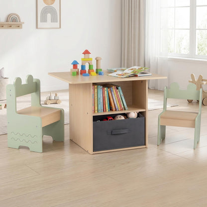 Kids Table and Chairs Set Wooden Toddler Activity Table Set with 2 Open Compartments