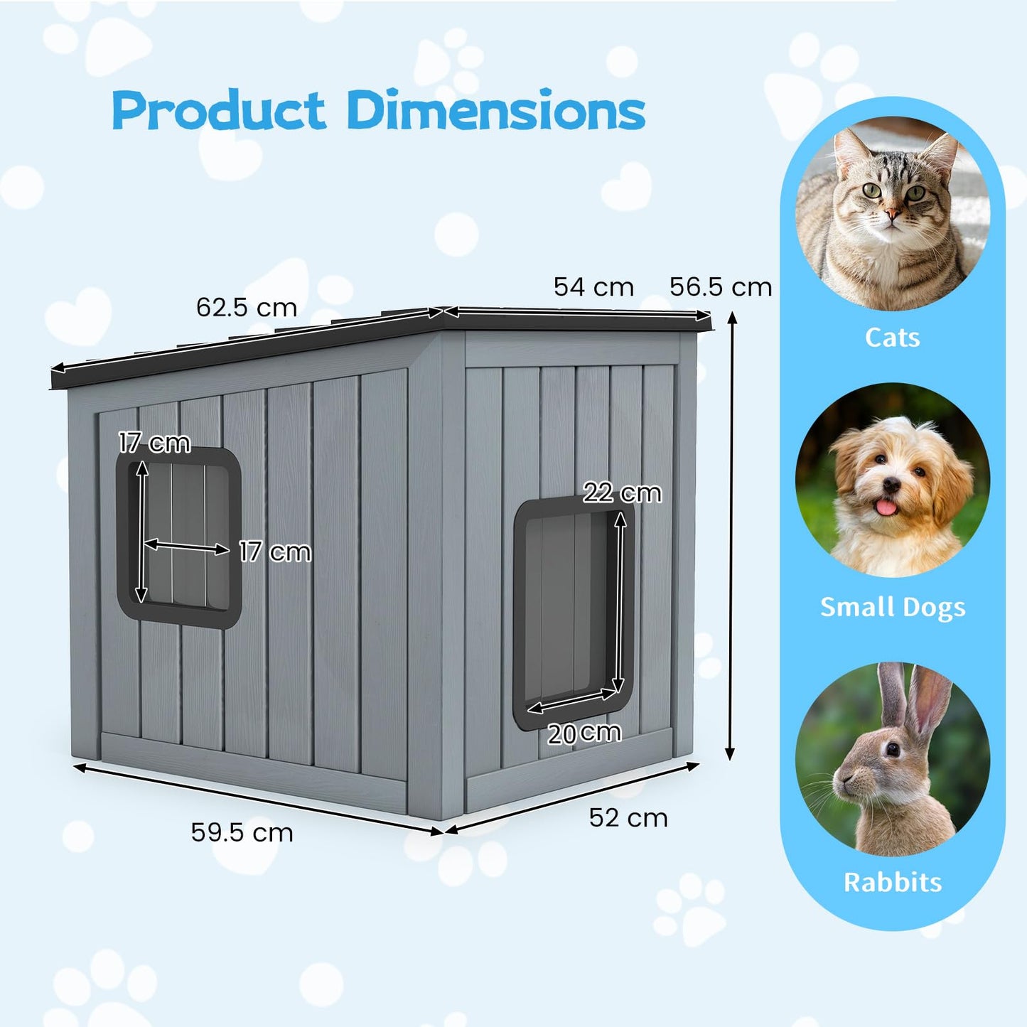 Cat House Pet Kennel with 2 PVC Doors and Sloped Roof