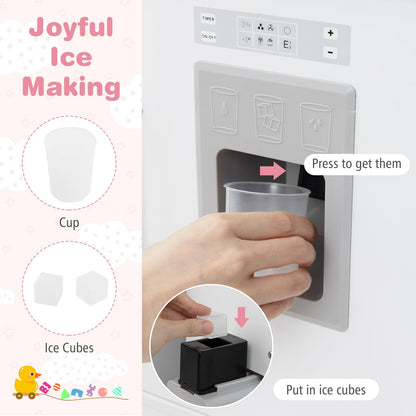 Wooden Play Kitchen for Kids with 3 Adjustable Heights with Stoves and Ice Maker