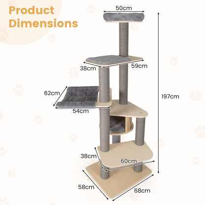 Cat Tree, Tall Multi-Layer Cats Tower with Comfy Padded Top Perch