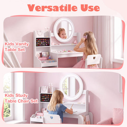 Kids Dressing Table with Lighted Mirror (White, With Storage