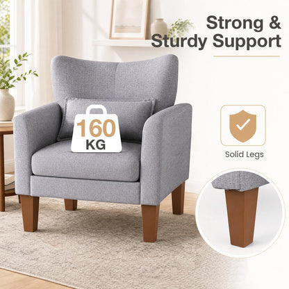 Wingback Armchair, Linen Fabric Accent Chair with Pillow