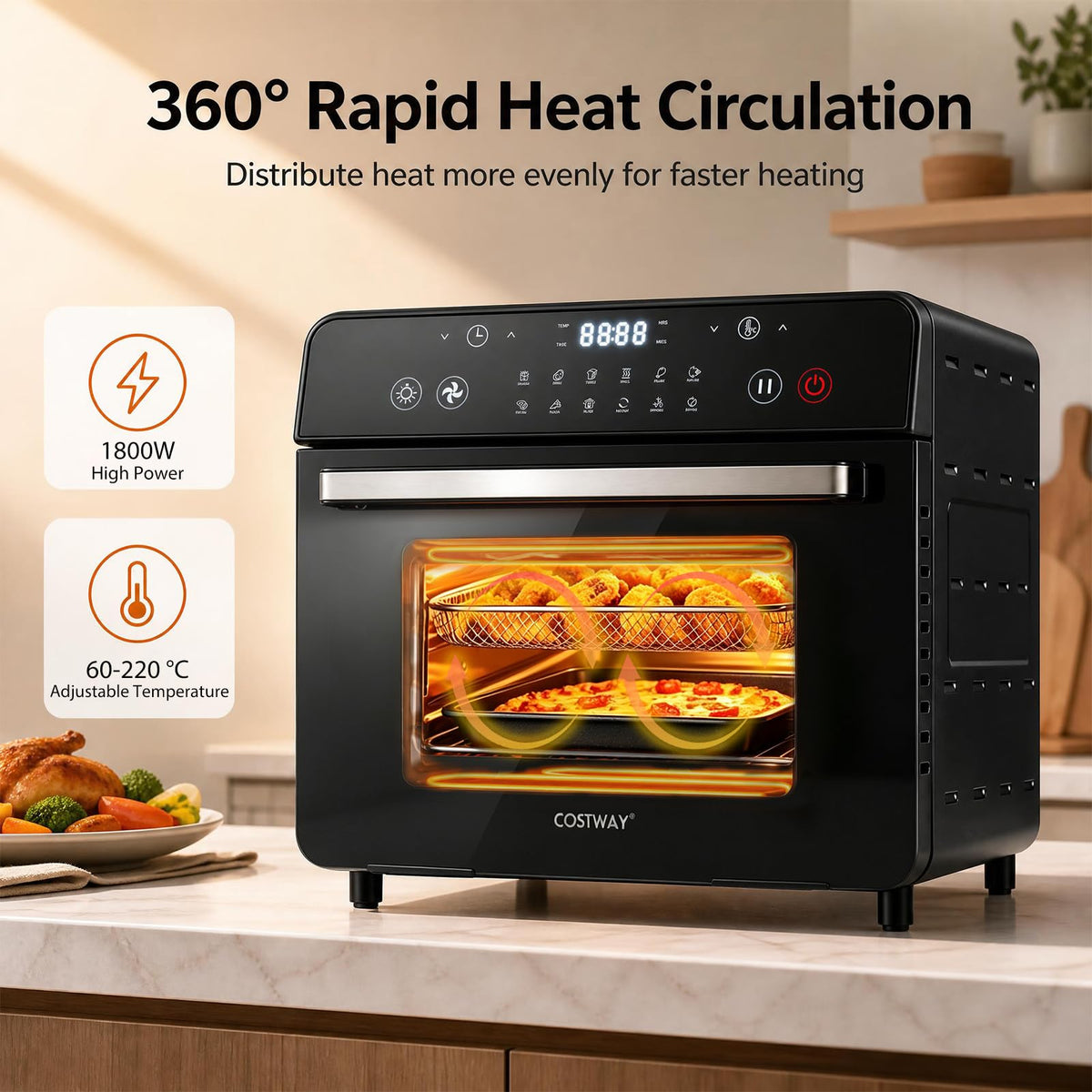 22 L 1800W Air Fryer Toaster Oven Combo 12-in-1 Convection Countertop Oven