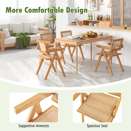 Rattan Accent Chairs Set of 2 with Natural Bamboo Frame