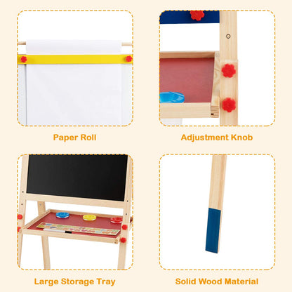 3 in 1 Wooden Kids Art Easel with Paper Roller