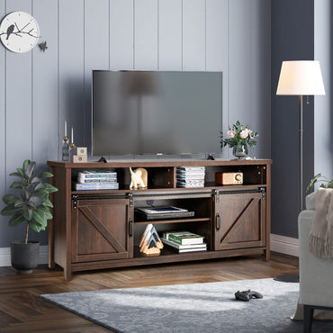 Sliding Barn Door Farmhouse Flat Screen Console for 65 Inch TVs