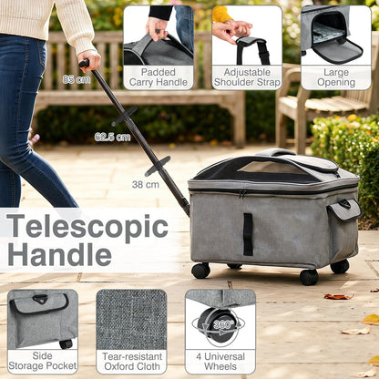 Rolling Pet Carrier with Telescopic Handle and Washable Pad Foldable